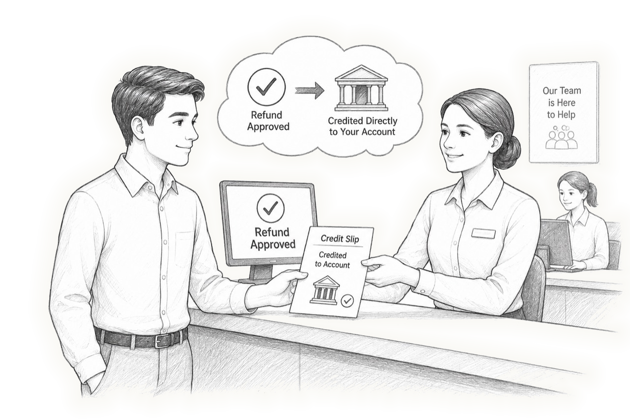 Refund approval visual used to examine money movement and proof.